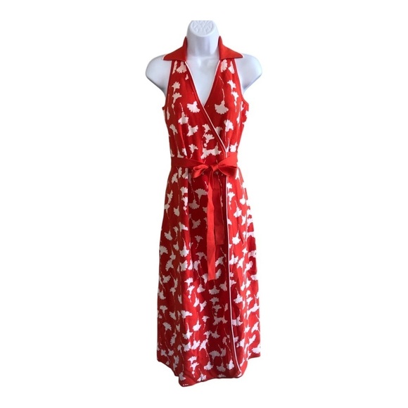 Diane Von Furstenberg Target Collared Sleeveless Ginkgo Midi Knit Wrap Dress S - Picture 1 of 13